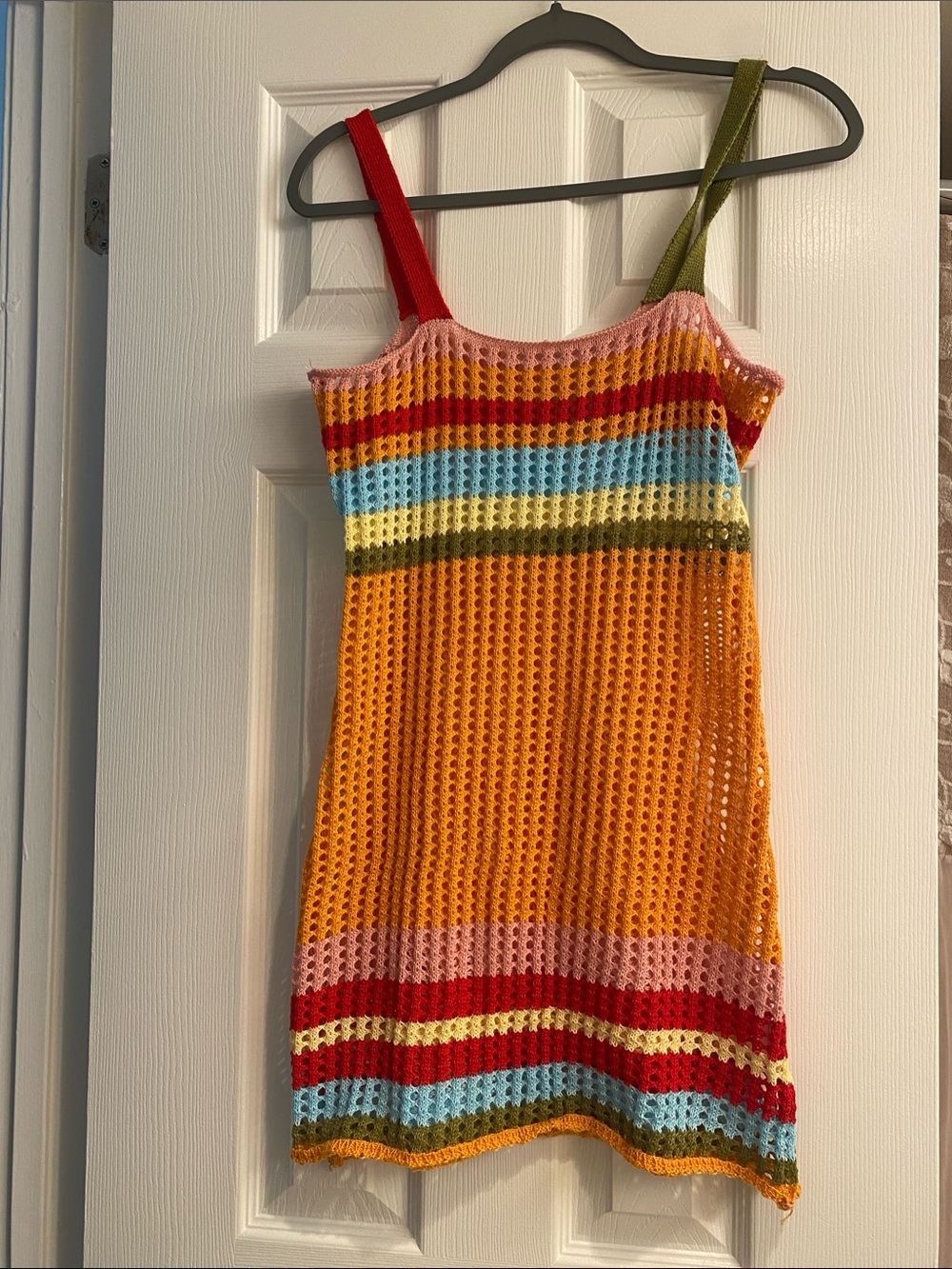 Colorblock Crochet Bathing Suit Cover Up- Orange, Red, Pink, Blue, Green